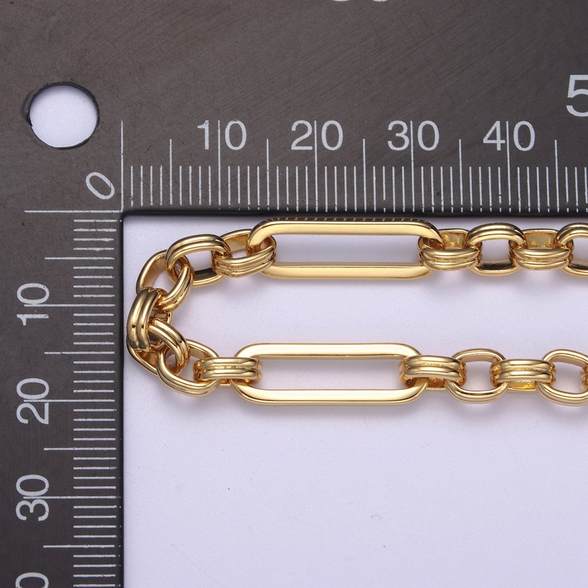 24K Gold Filled Unique ROLO Paperclip Long and Short Chain 20.5X6.3mm Paper Clip Chain with Double Cable Link, Unfinished Chain For Jewelry Making | ROLL-656