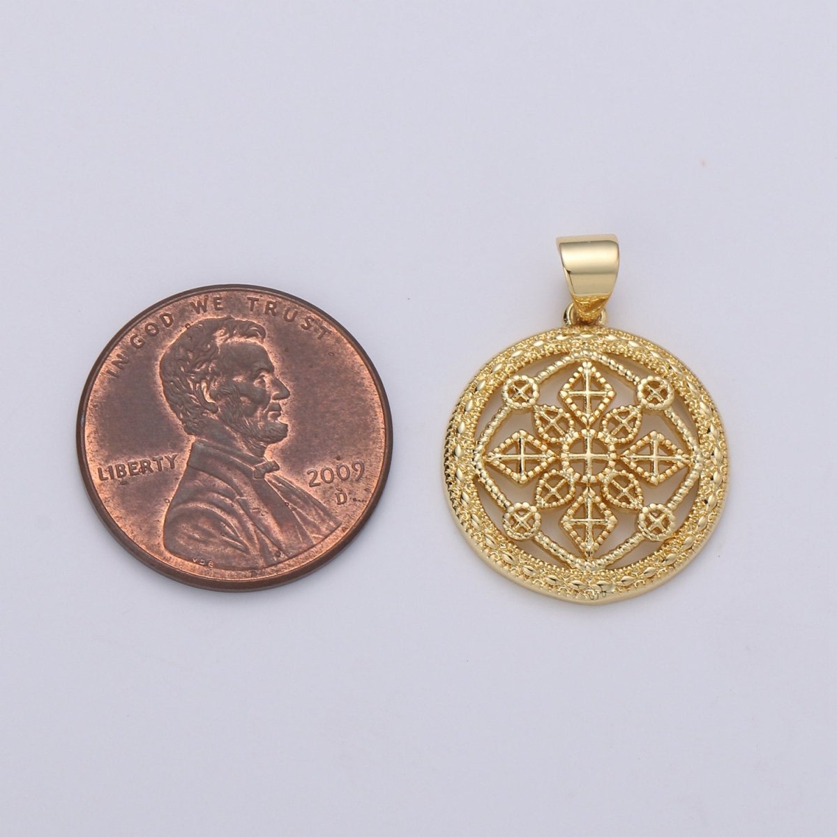 24k Gold Filled Victorian Pendant Charm,Mandala Pendant Charm, Cross Pendant, Zen Compass Filigree for DIY Jewelry J-016