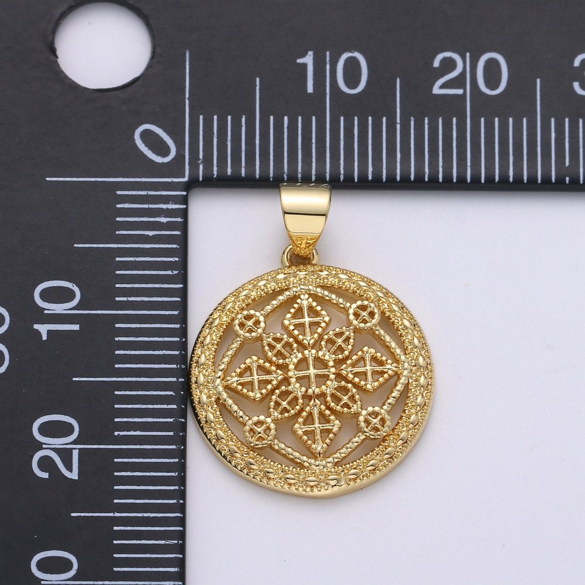 24k Gold Filled Victorian Pendant Charm,Mandala Pendant Charm, Cross Pendant, Zen Compass Filigree for DIY Jewelry J-016