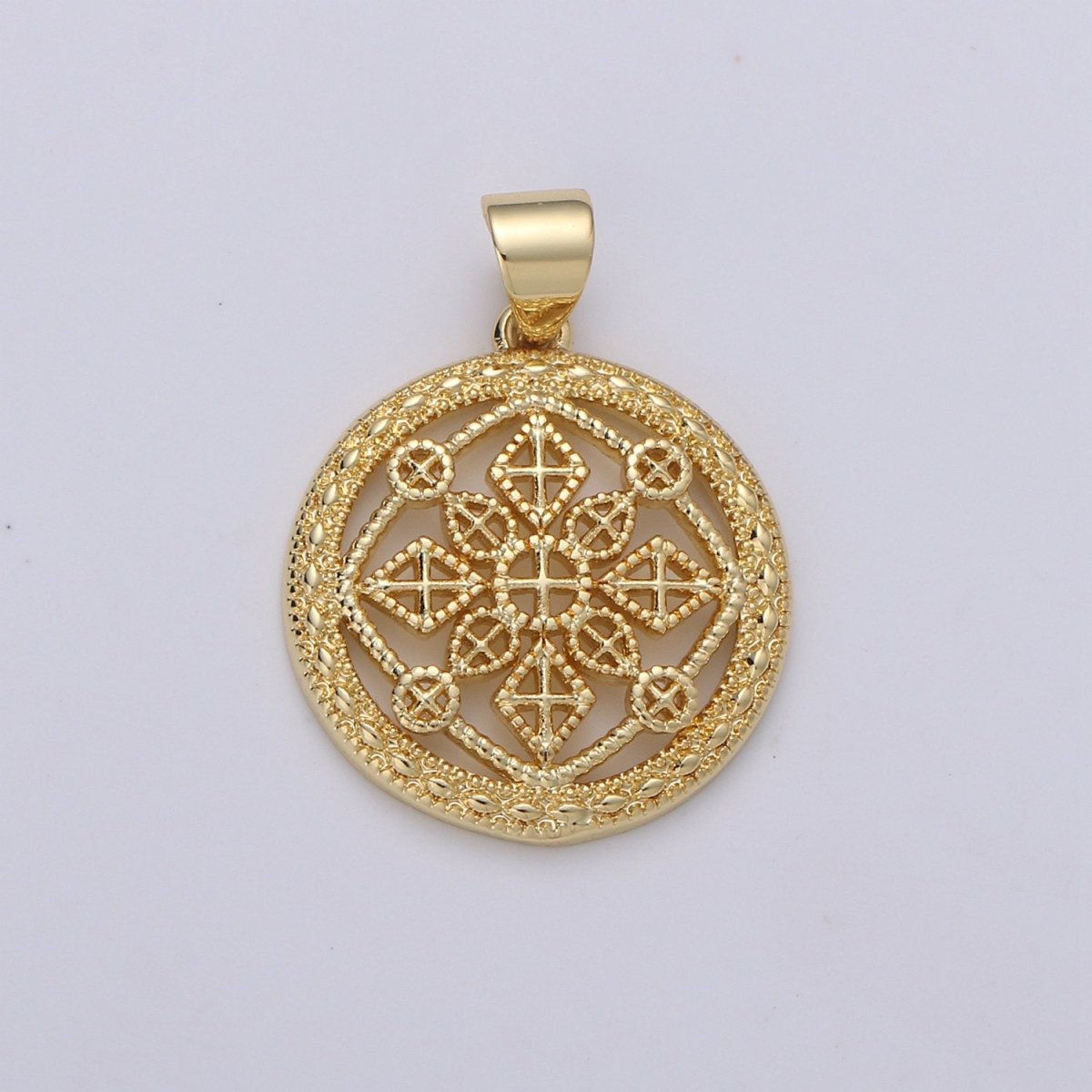 24k Gold Filled Victorian Pendant Charm,Mandala Pendant Charm, Cross Pendant, Zen Compass Filigree for DIY Jewelry J-016