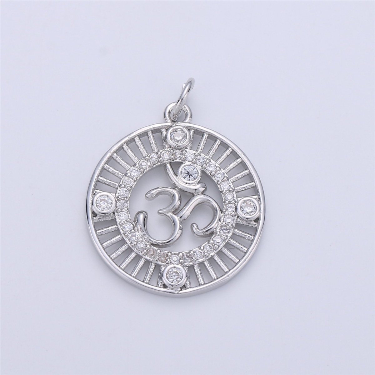 24K Gold Ohm Sign Charm, Peace Namaste Buddhism Prayer Micro Pave Cubic Zirconia CZ Stone for Necklace or Bracelet C-895