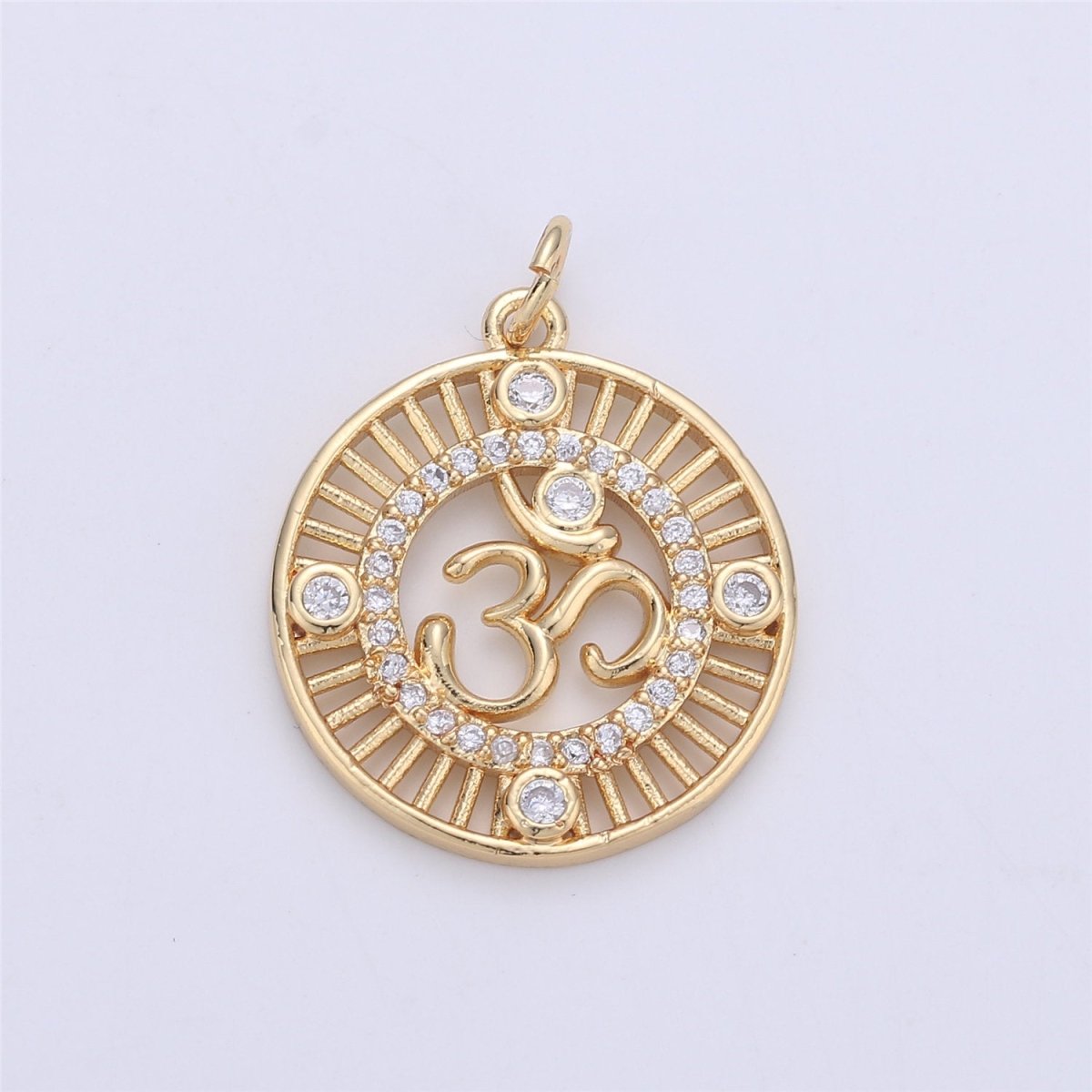 24K Gold Ohm Sign Charm, Peace Namaste Buddhism Prayer Micro Pave Cubic Zirconia CZ Stone for Necklace or Bracelet C-895