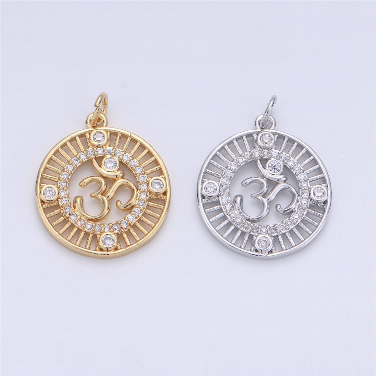 24K Gold Ohm Sign Charm, Peace Namaste Buddhism Prayer Micro Pave Cubic Zirconia CZ Stone for Necklace or Bracelet C-895