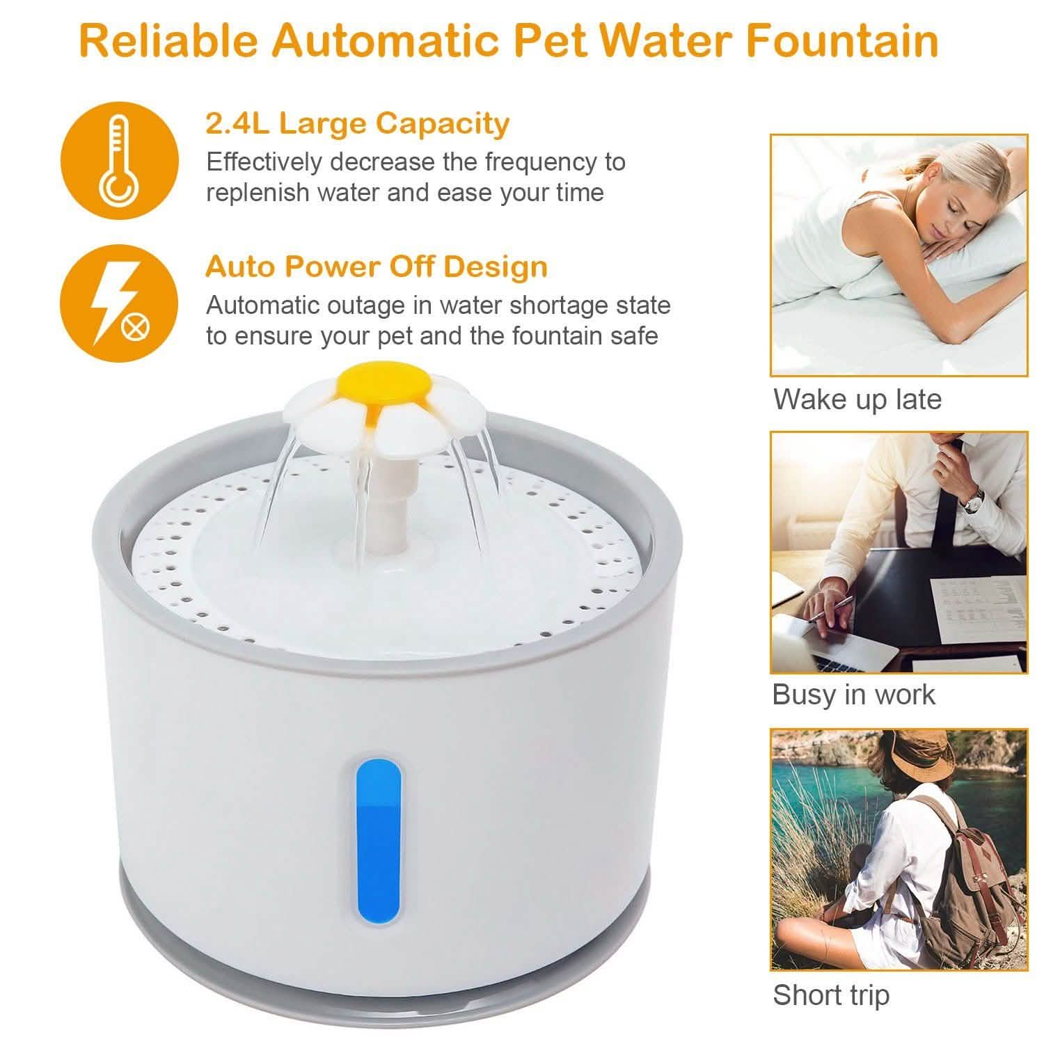 Fontaine à eau automatique pour animaux de compagnie 2,4 L