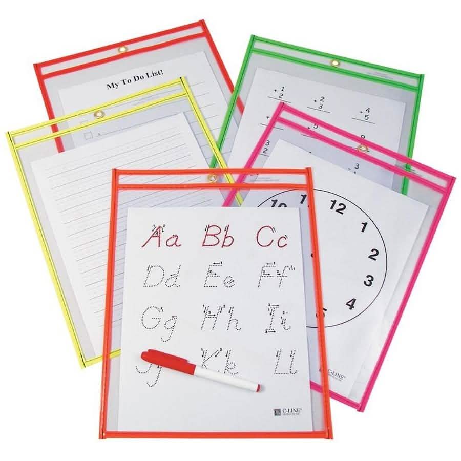 Lot de 25 pochettes effaçables à sec réutilisables – Couleurs assorties