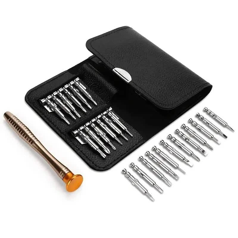 25-Piece Set: Precision Tool Repair Kit with Leather Case
