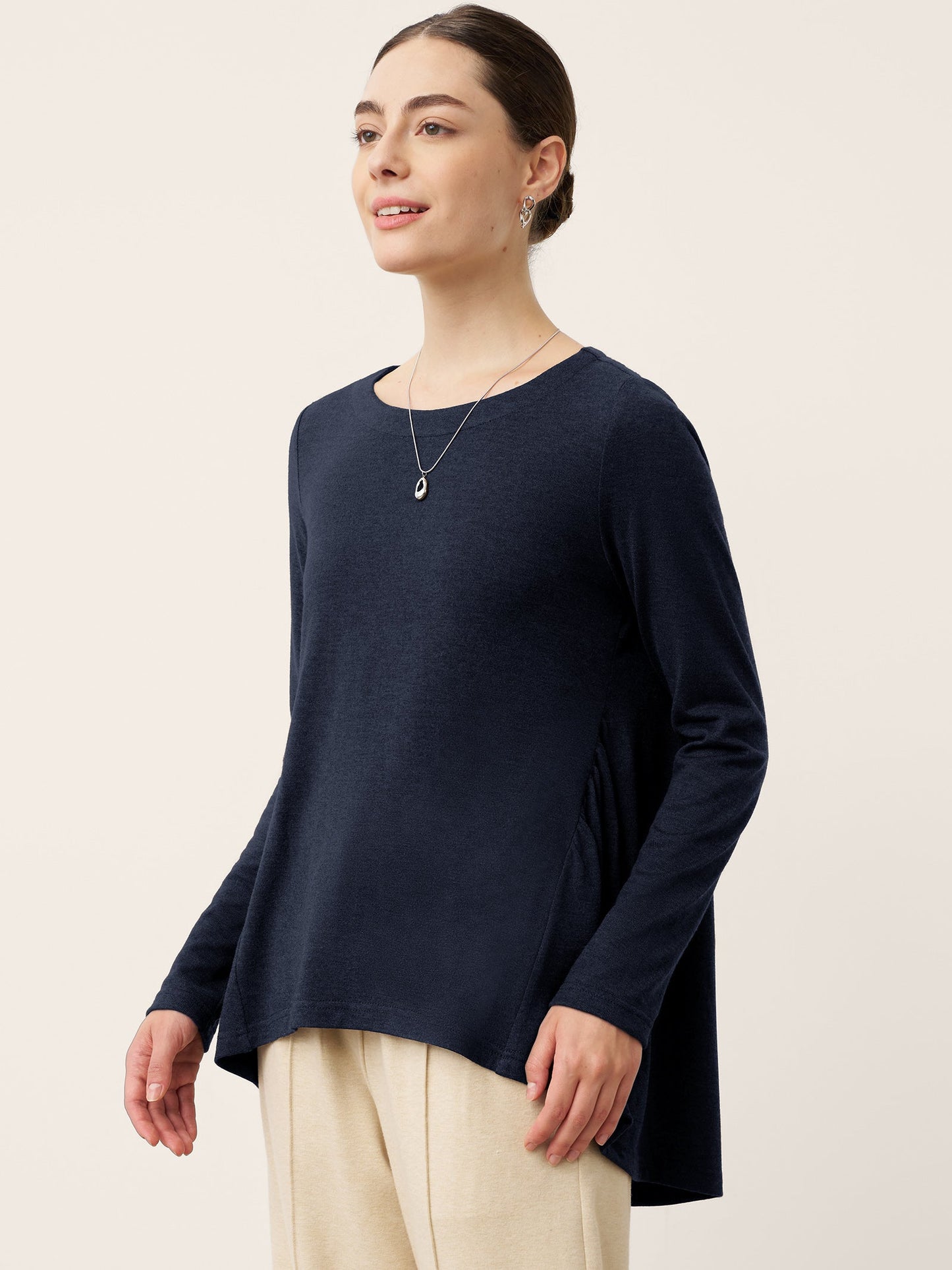 Wool Panelled Ruched Asymmetric Hem Top KALISTA