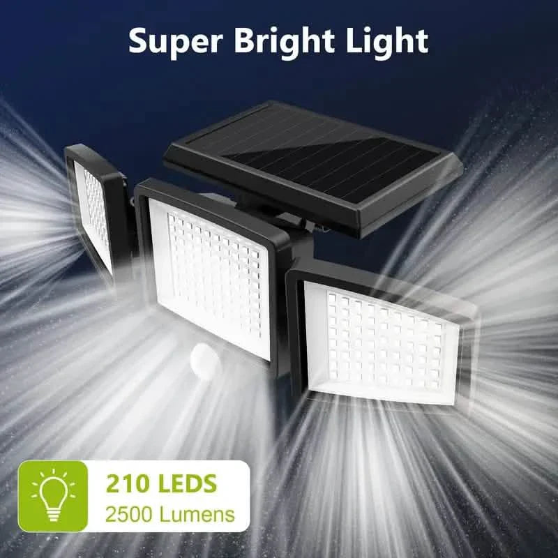 2500 Lumens 210 LED Outdoor Solar Security Light with Remote Control & Motion Sensor