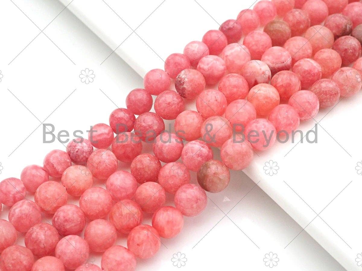 High Quality Rhodochrosite Jade, Round Smooth 10mm/12mm, Red Beads, 15.5" Full Strand, Sku#U981