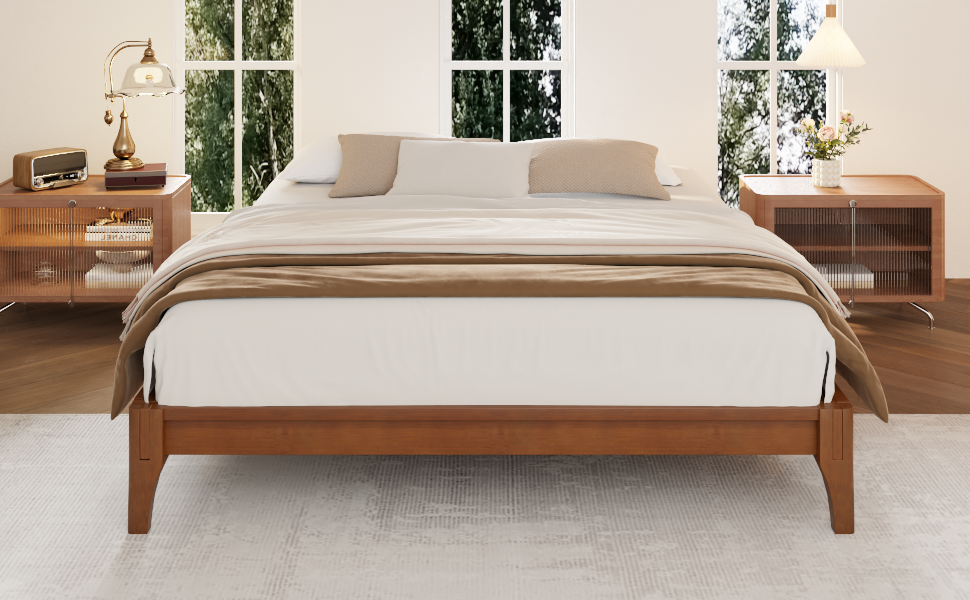 12 Inch King Size Solid Dry Bamboo Wood Platform Bed Frame