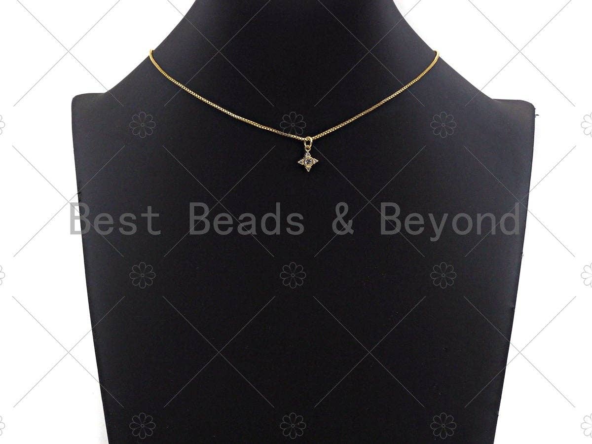 Dainty CZ Micro Pave Star Flower Shape Pendant/Charm, Bracelet Necklace Charm, North Star Pendant Charm, 9x11mm,sku#Z1231