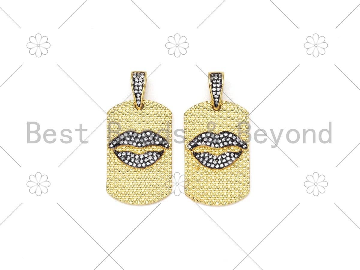 CZ Micro Pave Lip On Rectangle Pendant/Charm, 18K Gold Filled Lips CZ Pendant, Necklace Bracelet Charm Pendant,20x33mm,Sku#L604