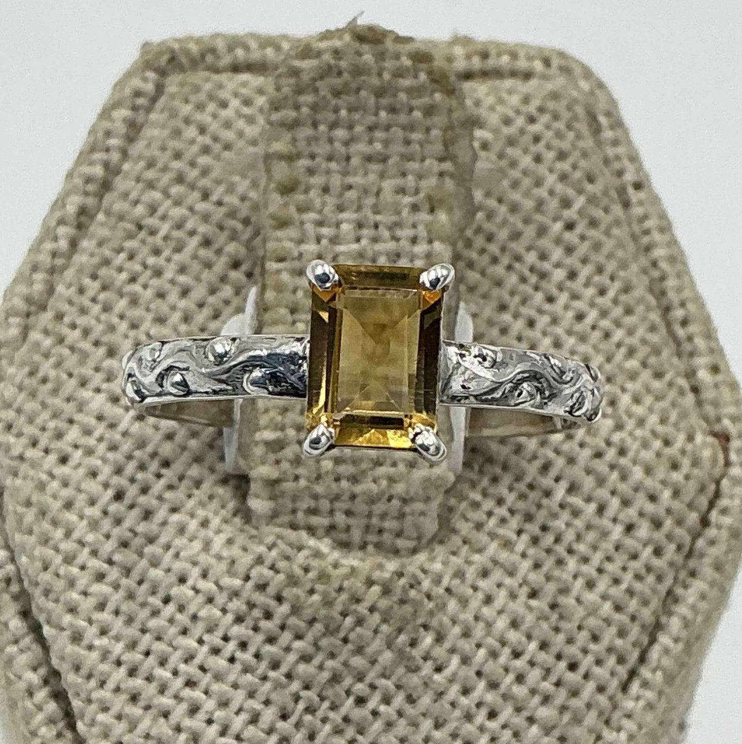 Sterling Silver Emerald Cut Citrine Filigree Band Ring – Size 9 – Abundance, Focus & Clarity