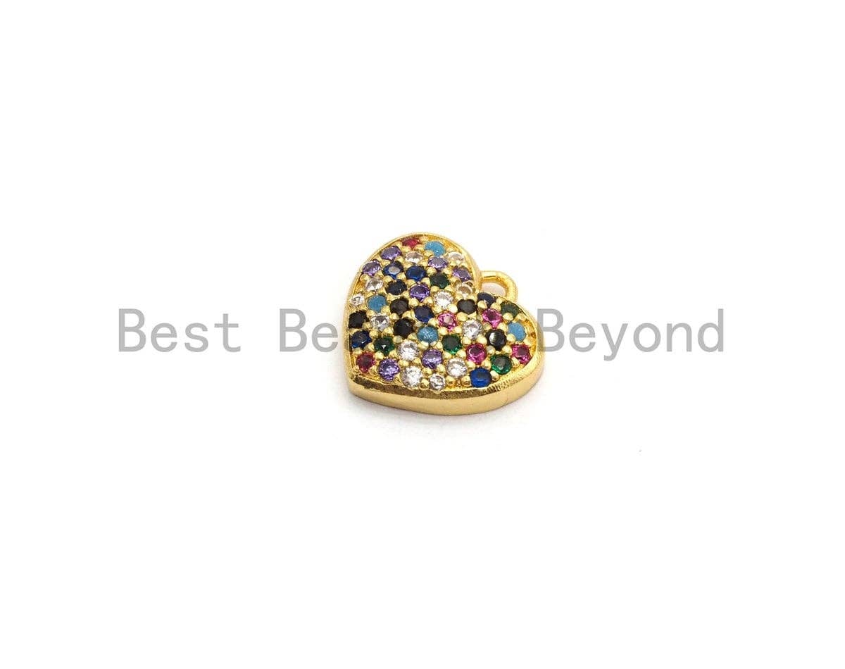 CZ Multi-color Micro Pave Heart Pendant, Heart Shaped Pave Pendant, Gold plated Heart Charm, 12x11mm, Sku#B117