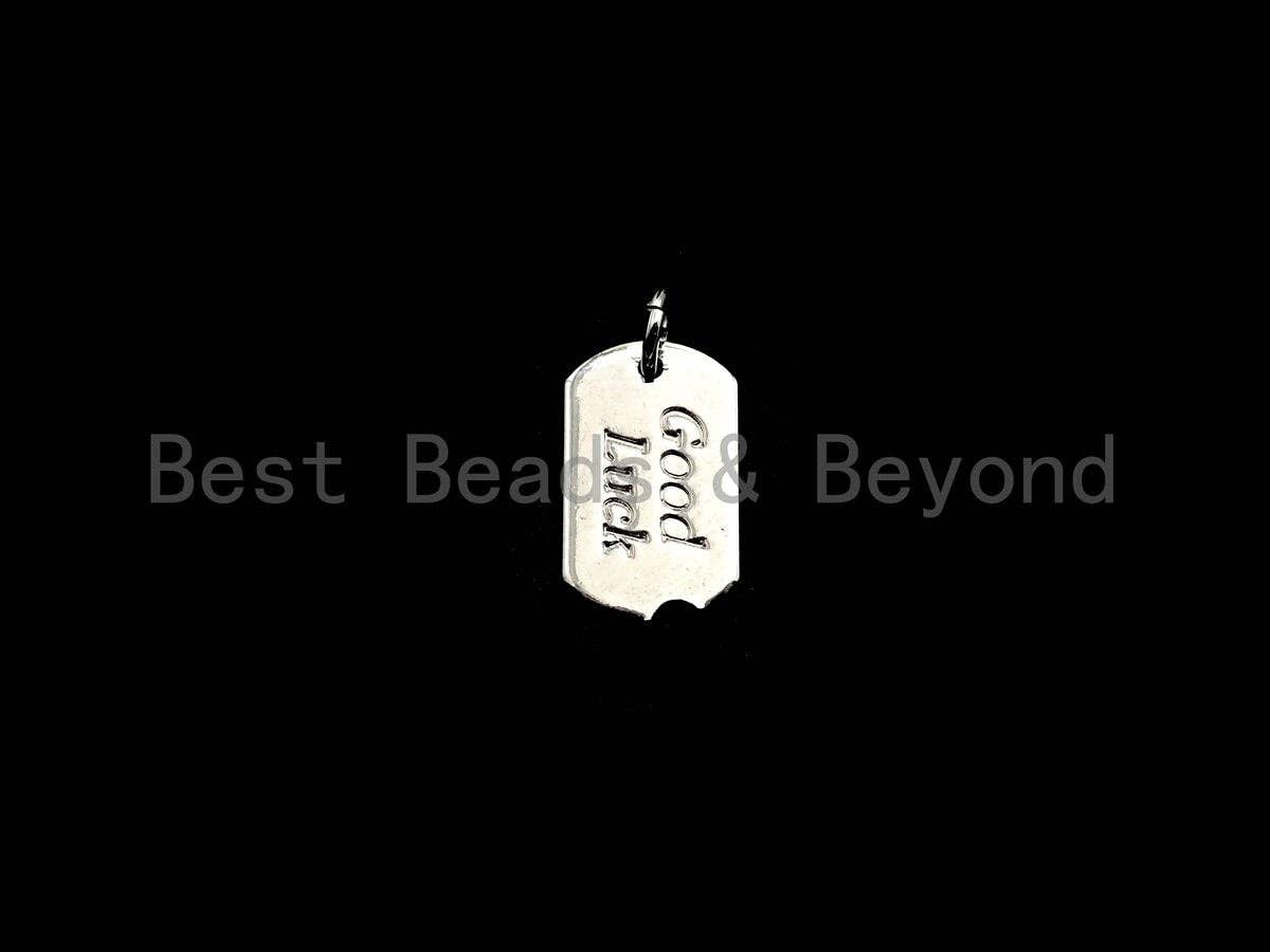 CZ Micro Pave Good Luck Dog Tag Pendant,  Gold/Silver/Rose Gold Tag Pendant Charm, 9x15mm, SKU#Y240