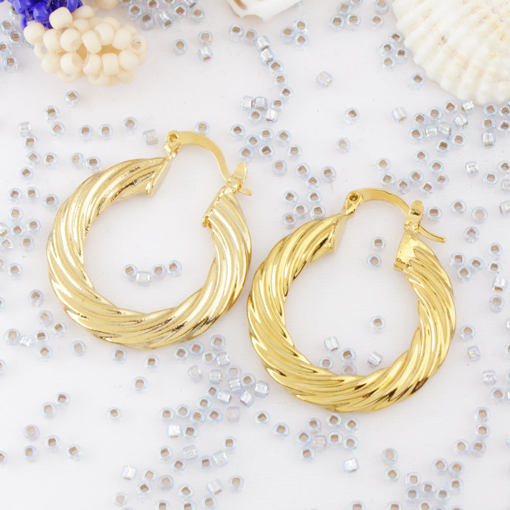 RMZ GOLD NYC 14k Gold Classic Bamboo Hoop Earrings