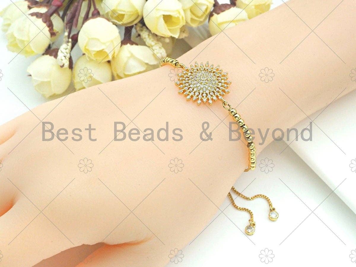 CZ Micro Pave Sparkly flower Connector, Cubic Zirconia Flower Space Connector, 18K Gold Finish, 21x26mm, sku#LK151