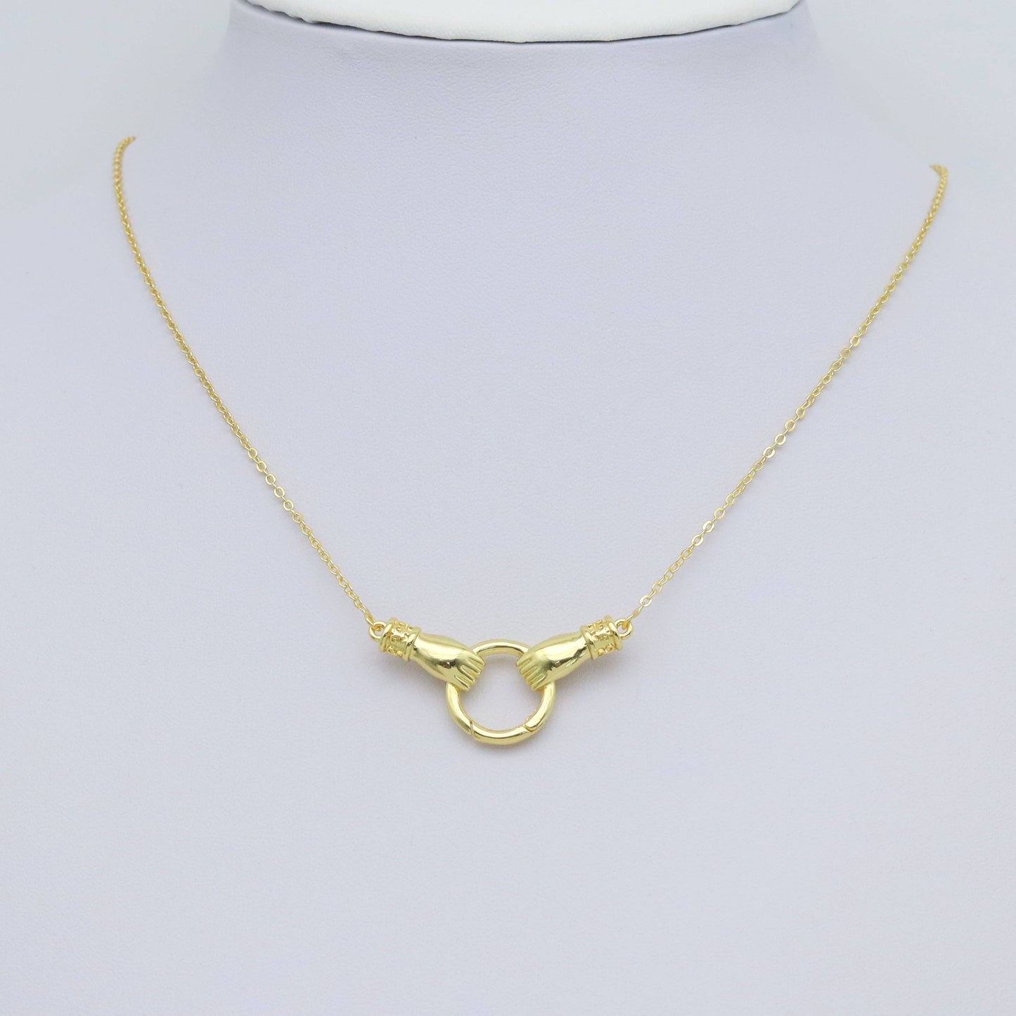 Gold Silver Hands With Round Ring Pendant Clasp Connector, Sku#LX641