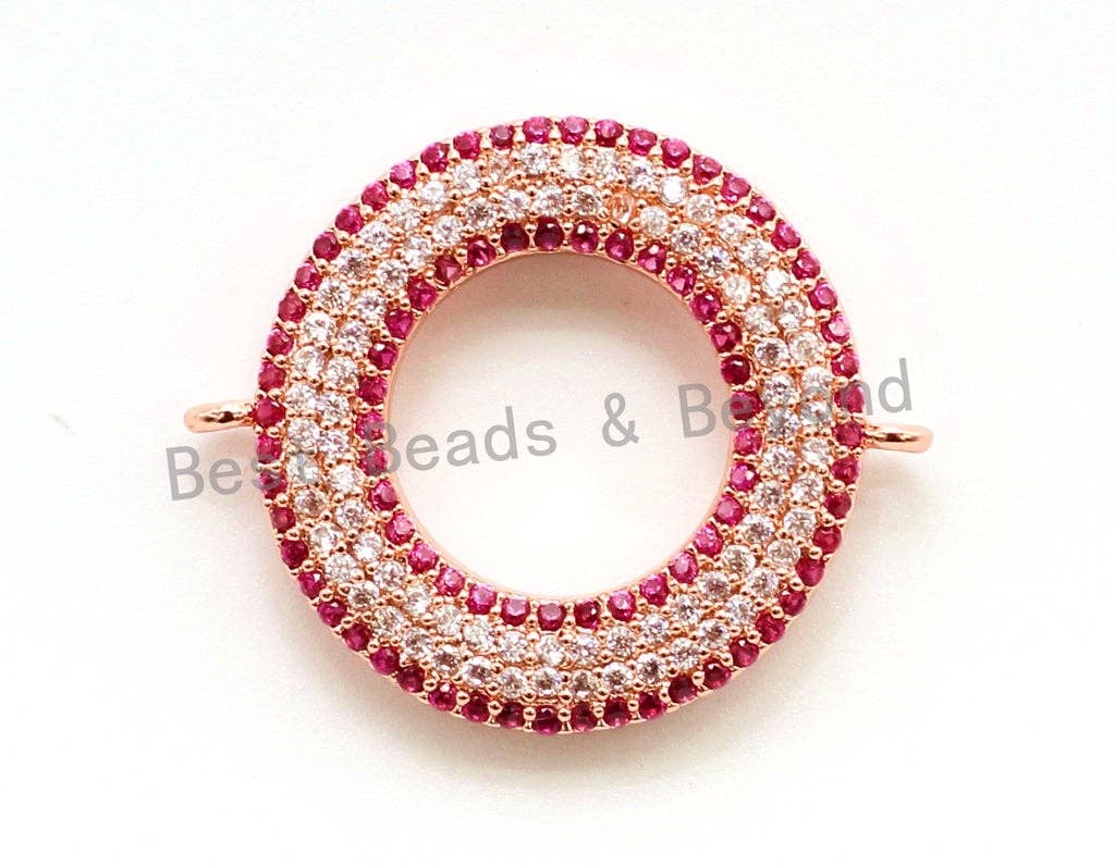 CZ Micro Pave Fuchsia Donut Ring Connector for Bracetlet/Necklace, Cubic Zirconia Space Connector, 22x27mm,sku#E69C