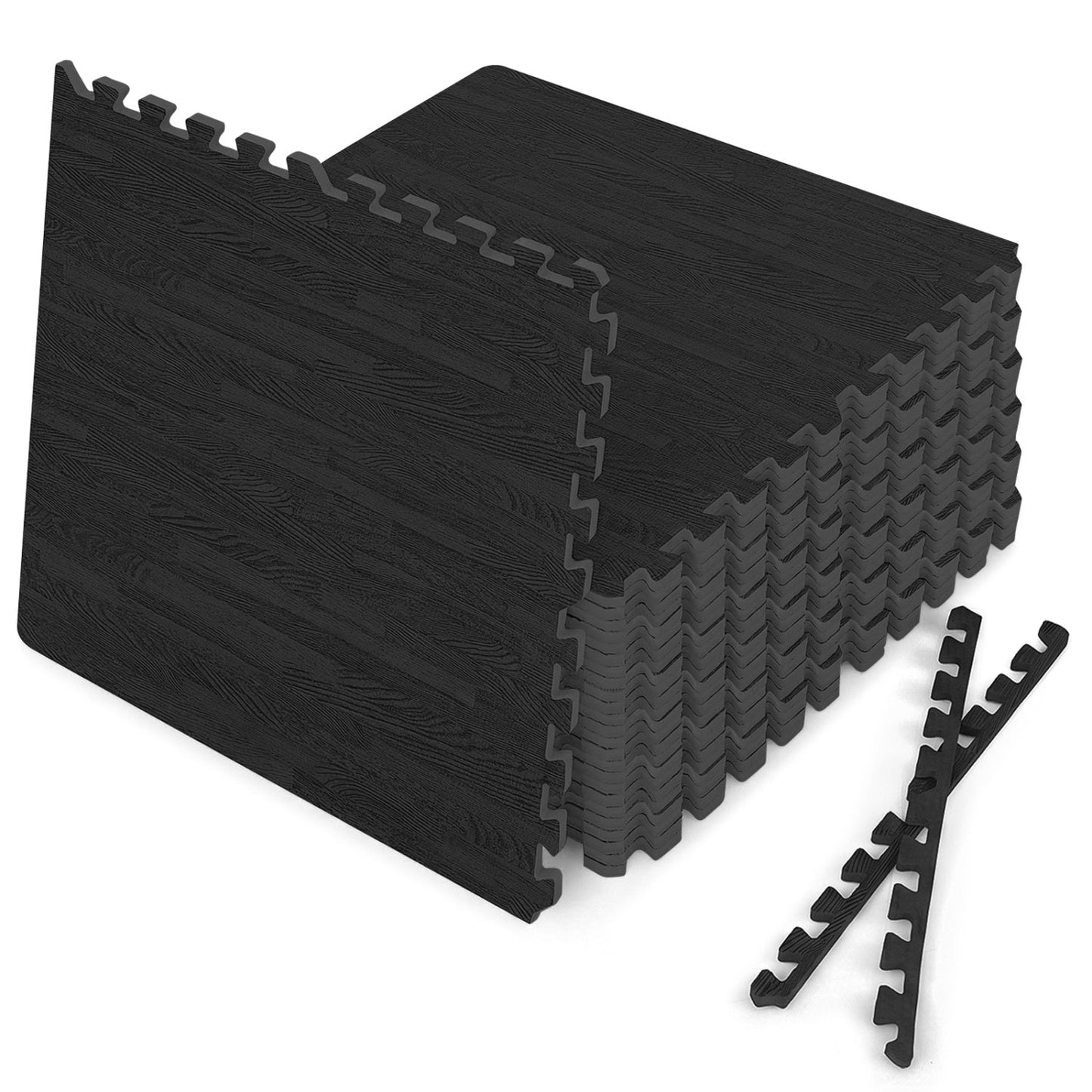 25 Tiles Wood Grain Foam Floor Mats with Borders- Natural