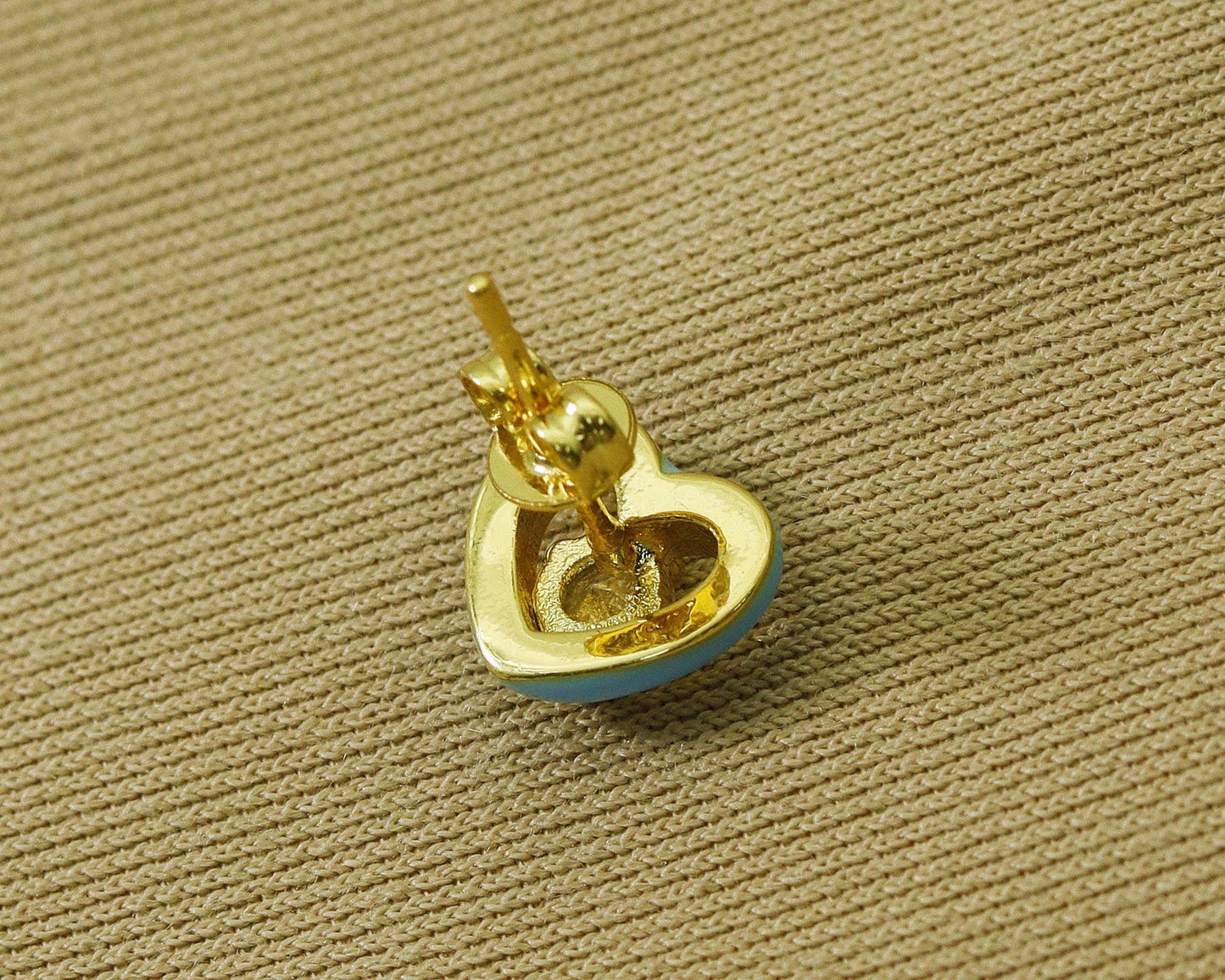 CZ Enamel Heart Stud Earrings, Sku#J336C
