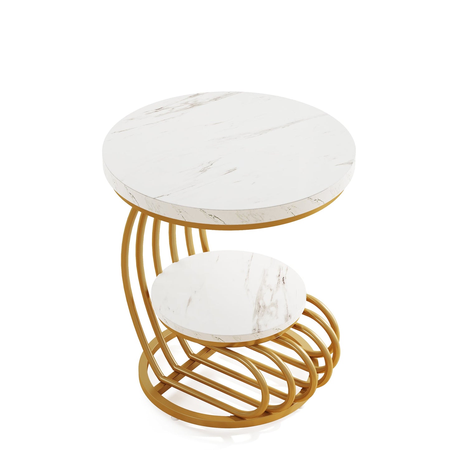19.68" Modern Round End Table with 2-Tier Storage