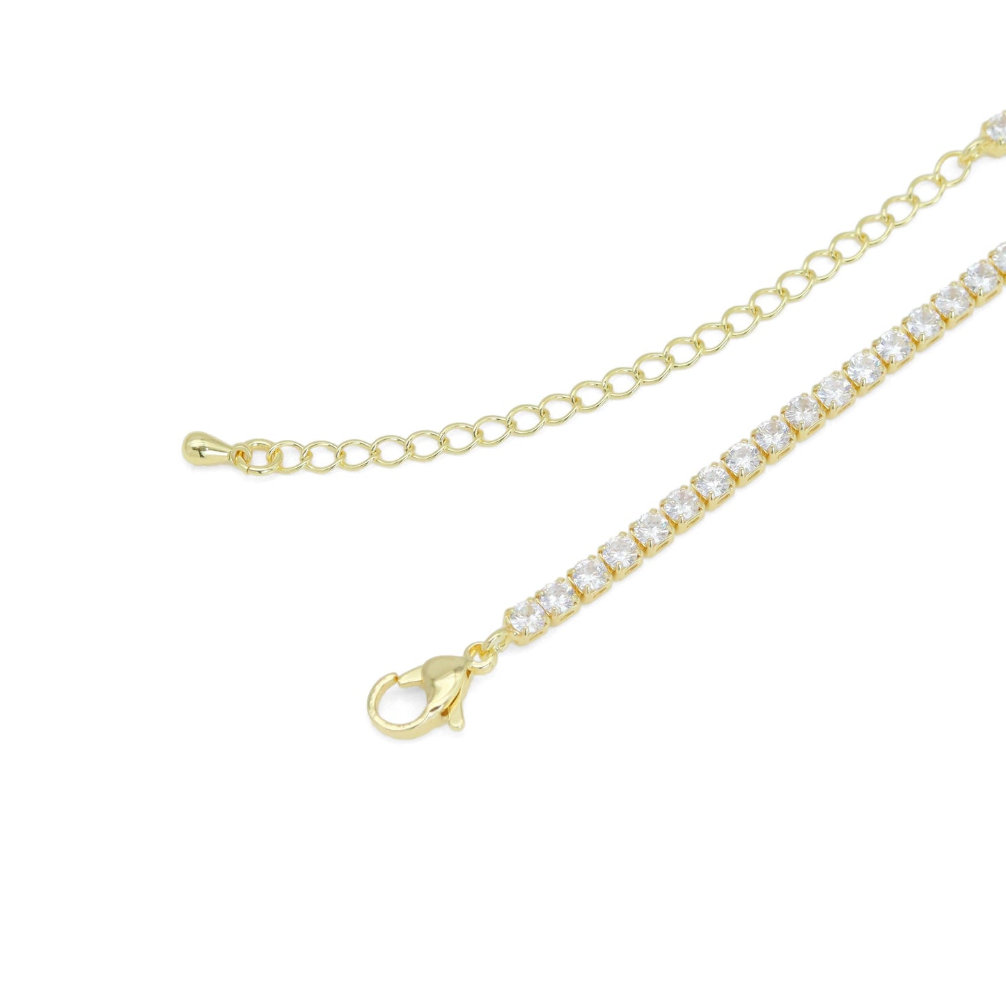 Gold Silver Clear CZ Love Tennis Chain Necklace, Sku#A370