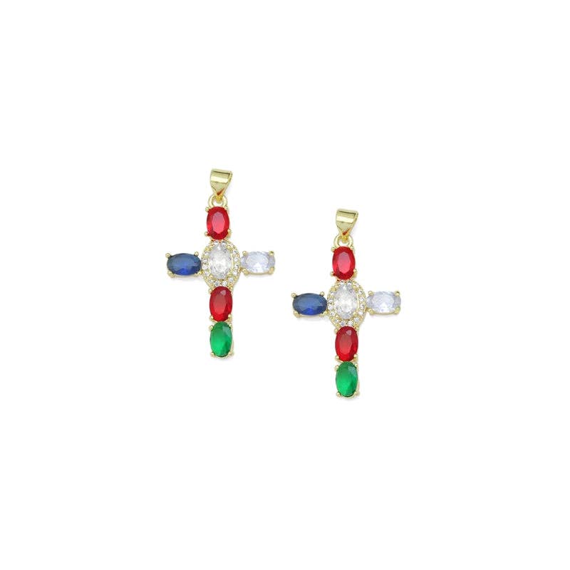 Colorful Oval CZ Cross Charm, Sku#LK945