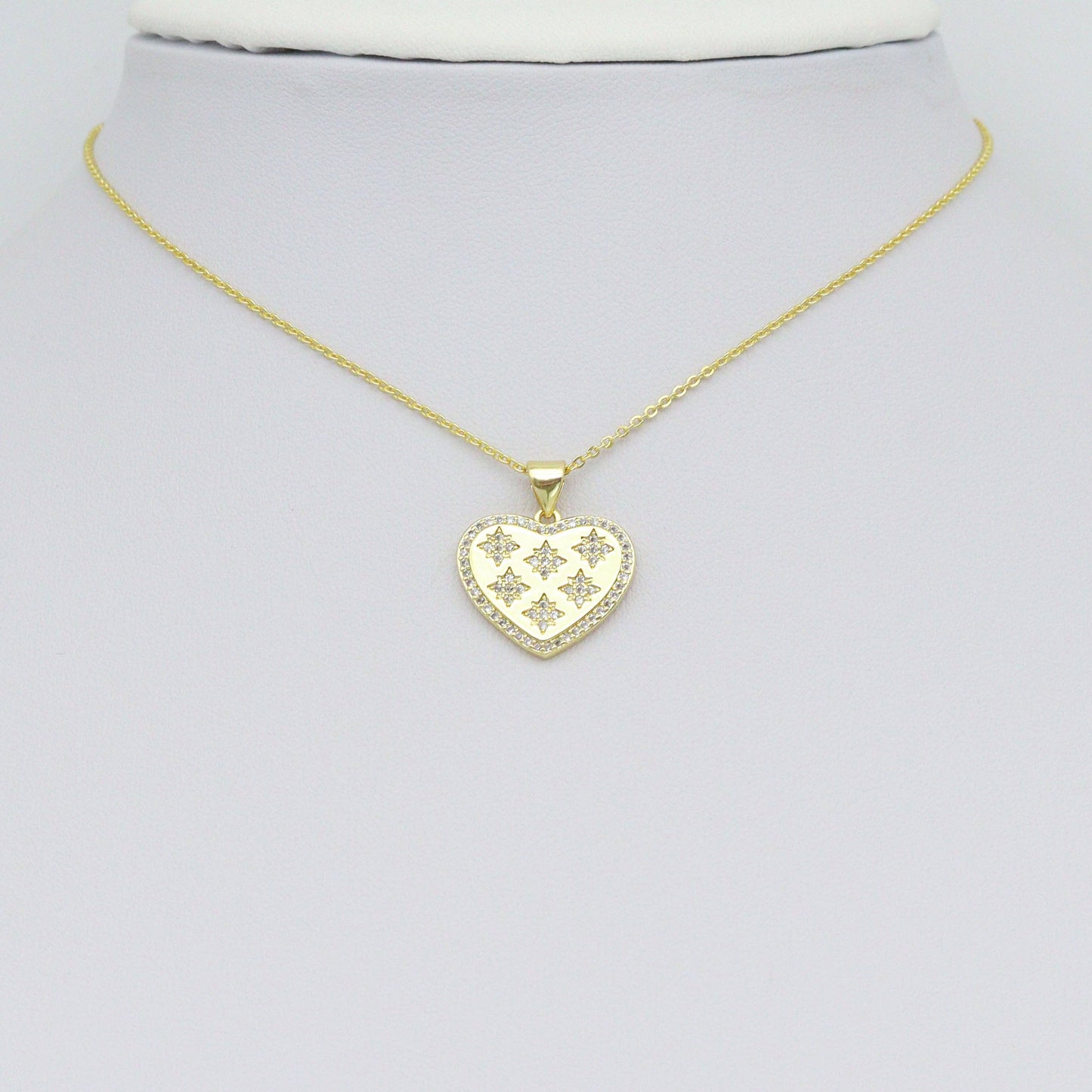 Star CZ On Heart Charm Pendant, Sku#LX774
