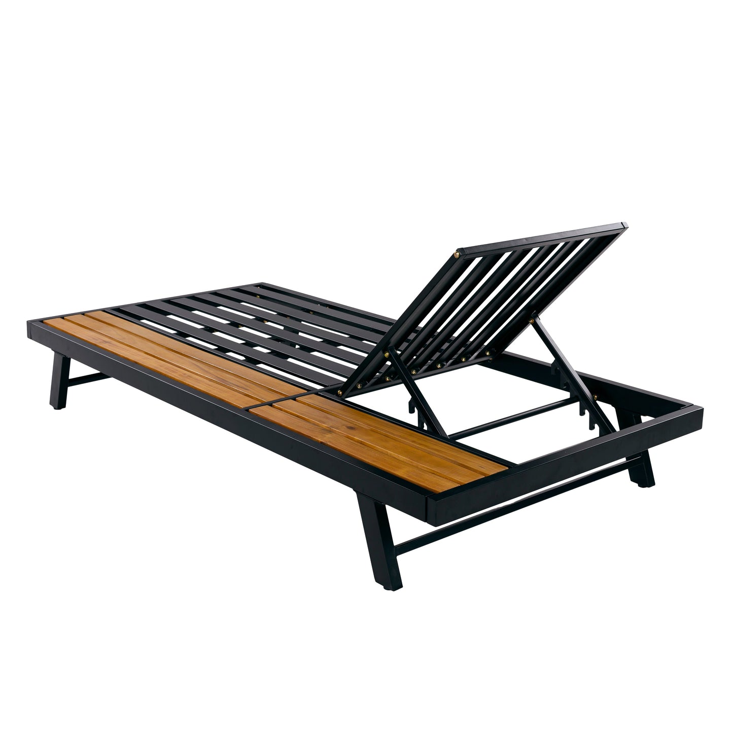 Black Iron + Teak Finish Chaise Lounge Frame