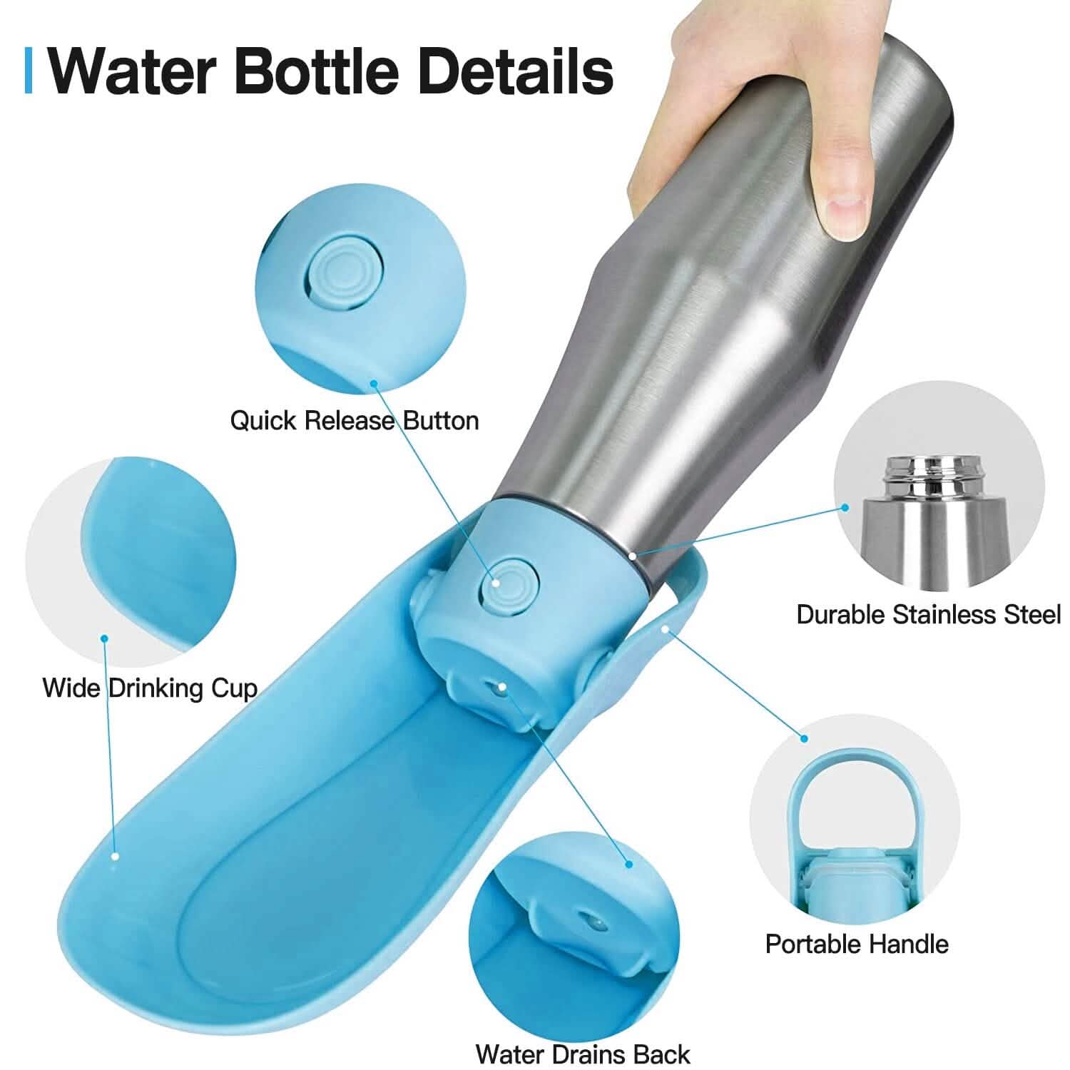 25oz Portable Dog Stainless Steel Water Dispenser Leak Proof Design