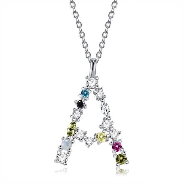 26 Colliers Alphabet Opale Zirconium Argent sterling 925
