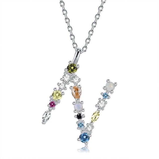 26 Colliers Alphabet Opale Zirconium Argent sterling 925