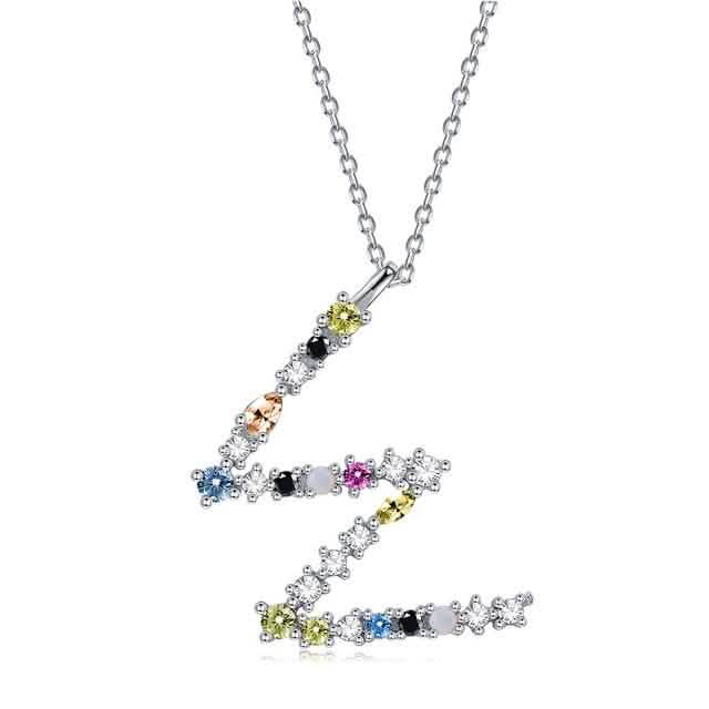 26 Colliers Alphabet Opale Zirconium Argent sterling 925