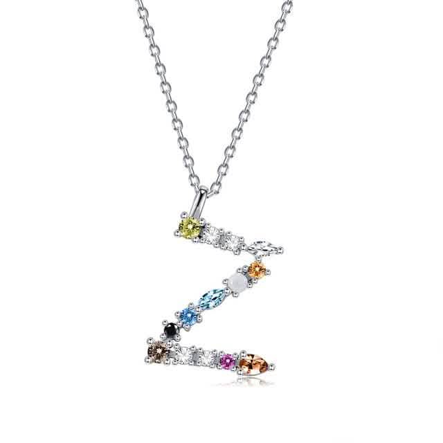 26 Colliers Alphabet Opale Zirconium Argent sterling 925