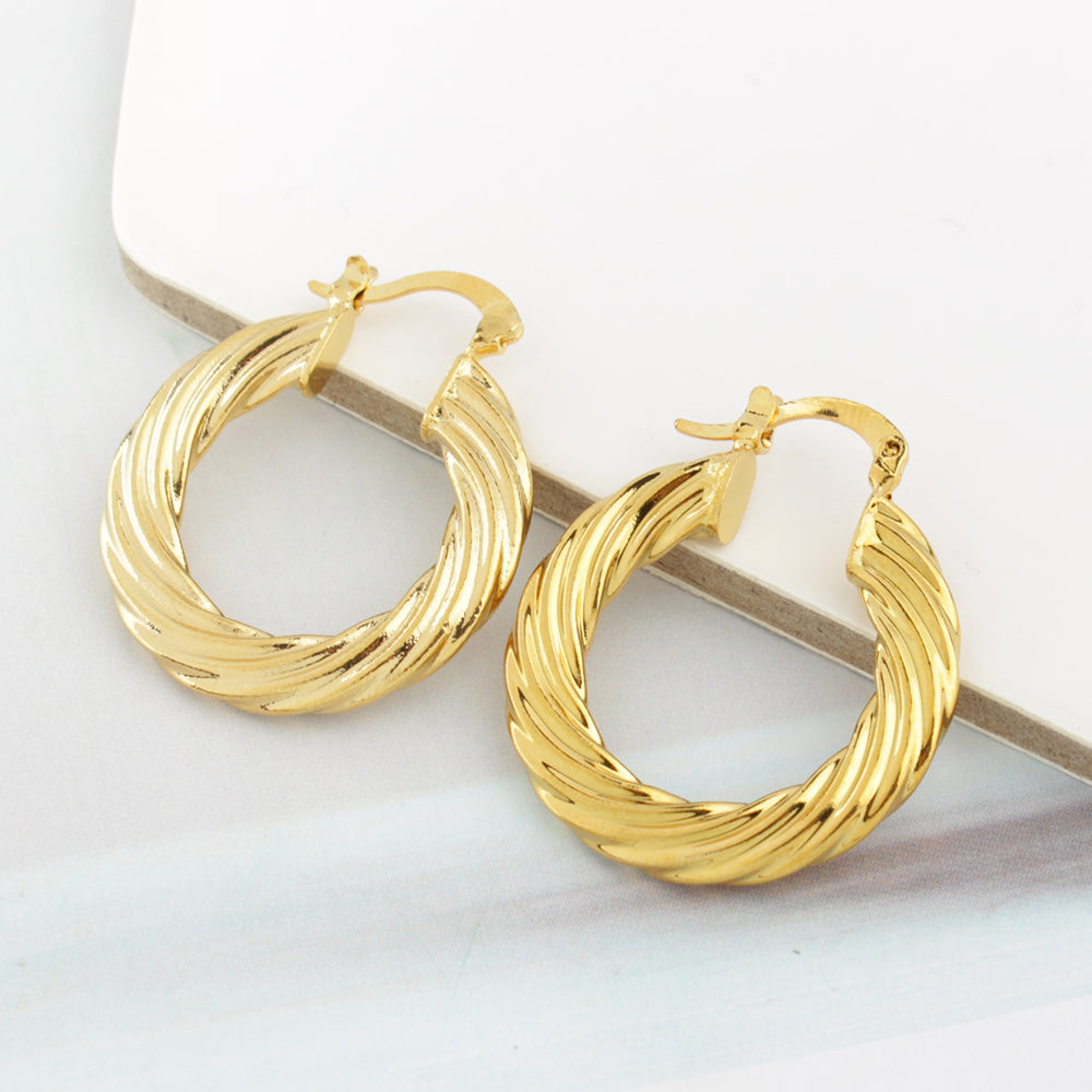 RMZ GOLD NYC 14k Gold Classic Bamboo Hoop Earrings