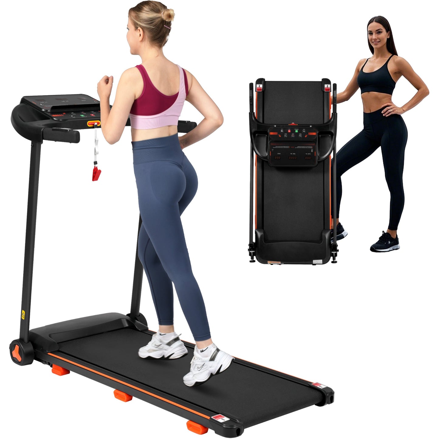 Quiet Folding Treadmill with Heart Rate Sensor