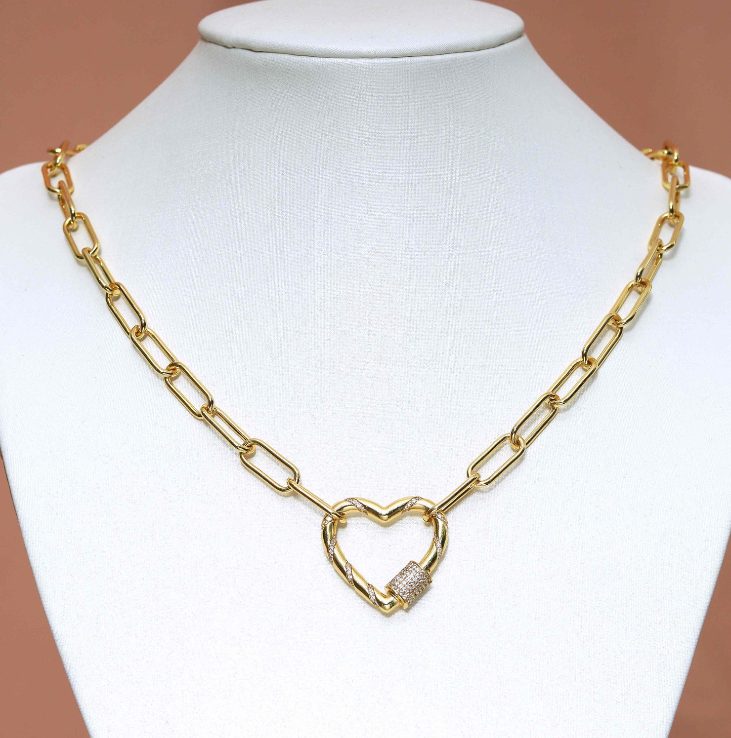 Paperclip Chain Heart Lock Necklace, sku#CL10