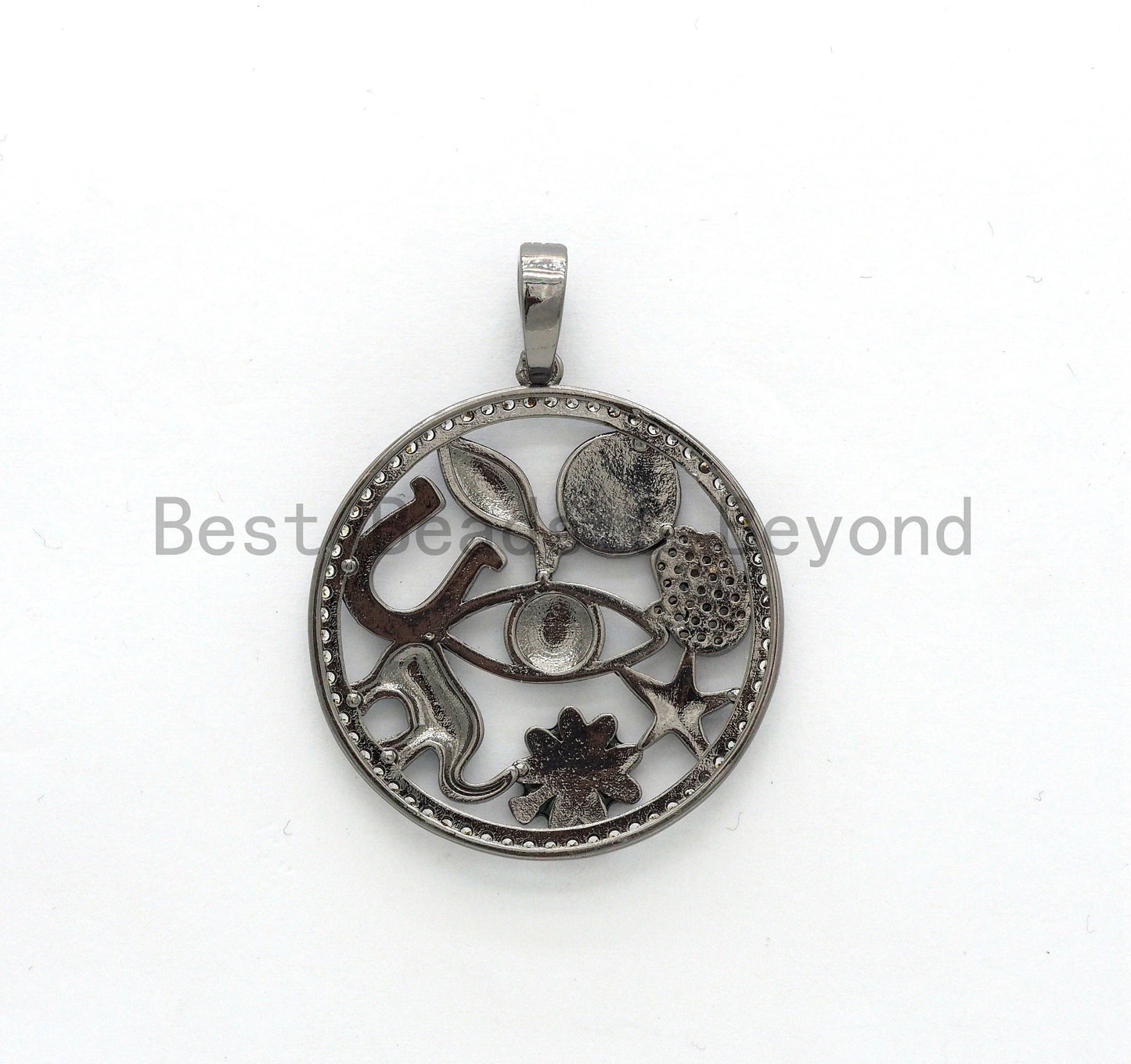LARGE Enamel Round Artisan Pendant,Clear CZ Micro Pave Oil Drop Round Protection pendant,Enamel pendant,Enamel Jewelry,32x34mm,sku#F594
