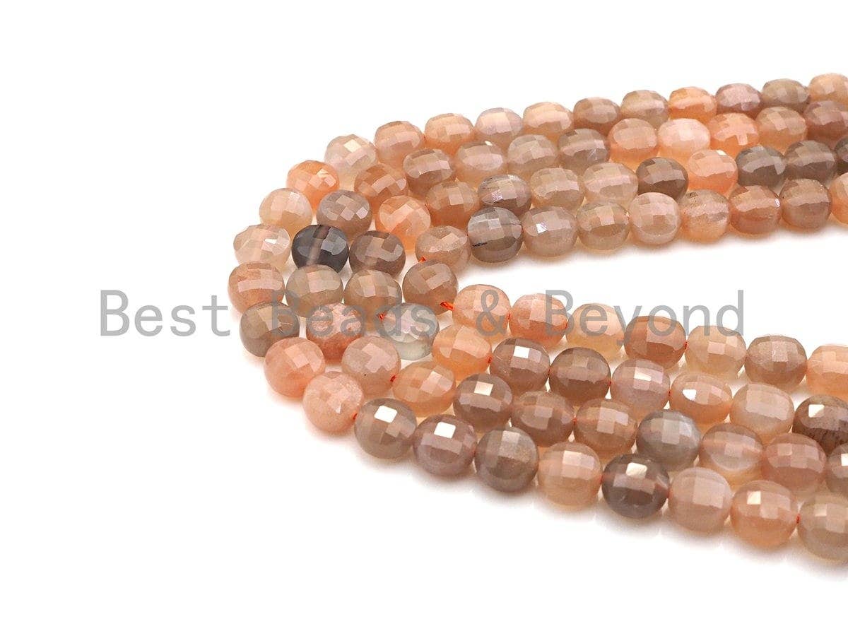 High Quality Natural Moonstone Checkerboard Cut Coin Shape beads, 6mm/8mm/10mm Turtle Shell Cut Moonstone Beads, 16" Full Strand, sku#UA49