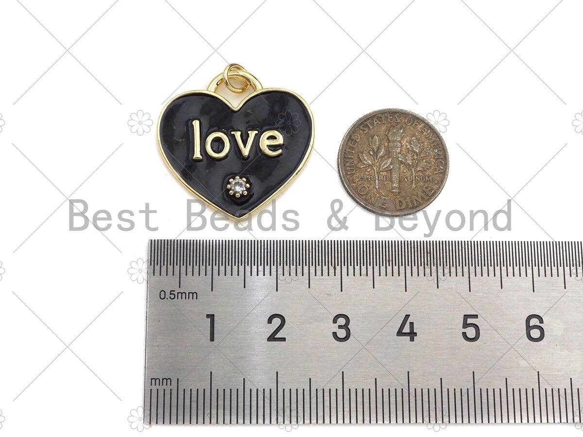 Enamel Colorful Love On Heart Shape Pendant,CZ Micro Enamel Pendant Charm, Enamel Jewelry,25x25mm,Sku#L477