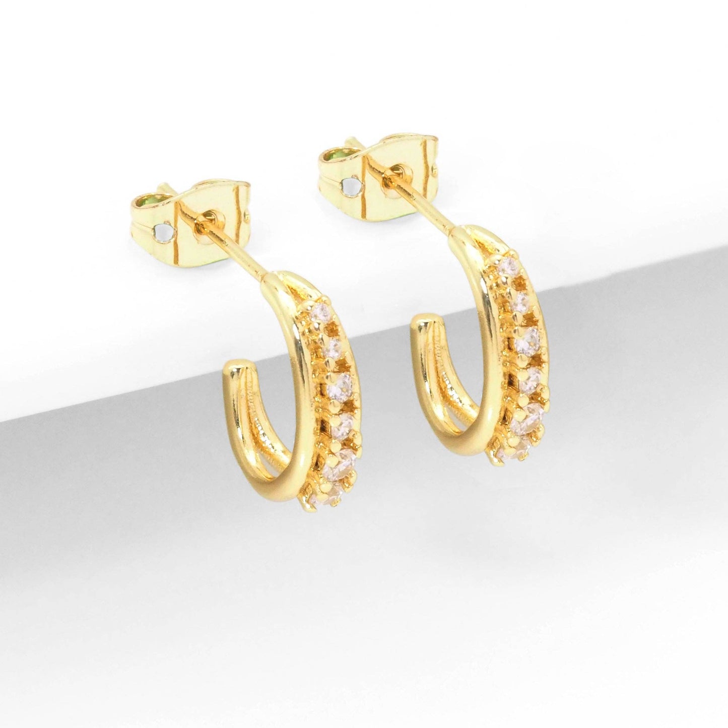 Cute CZ Oval Huggie Stud Earrings, Sku#LK815