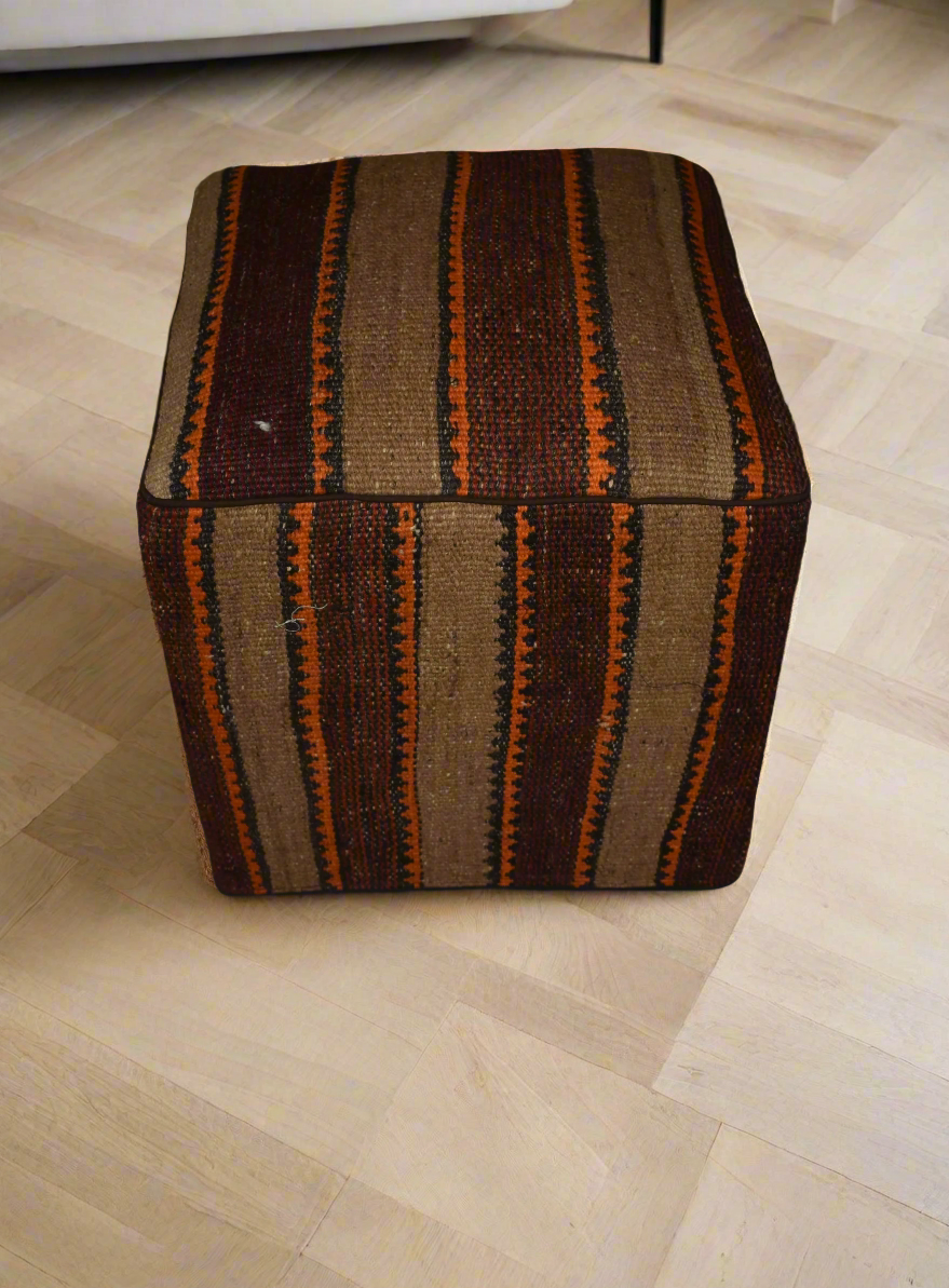 One of a Kind Kilim Rug Pouf Ottoman foot stool - #264