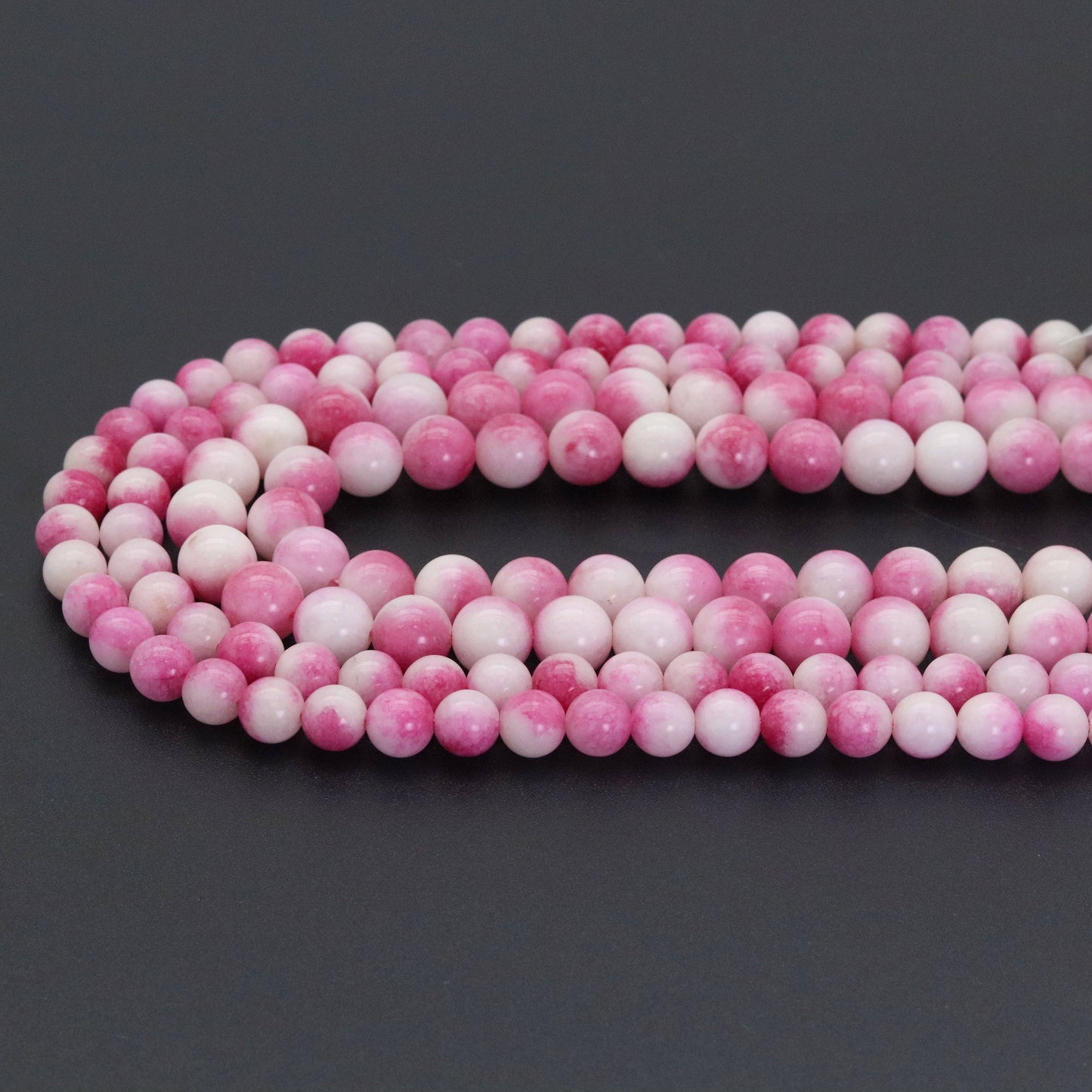 Round Smooth Pink White Jade 6mm/8mm/10mm, sku#U1809