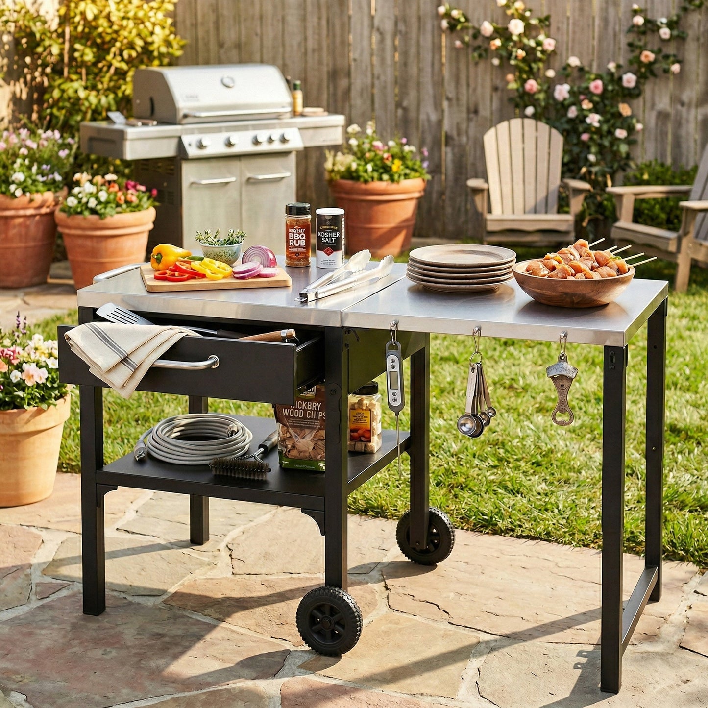 Outdoor Kitchen Cart - Foldable BBQ Prep Station