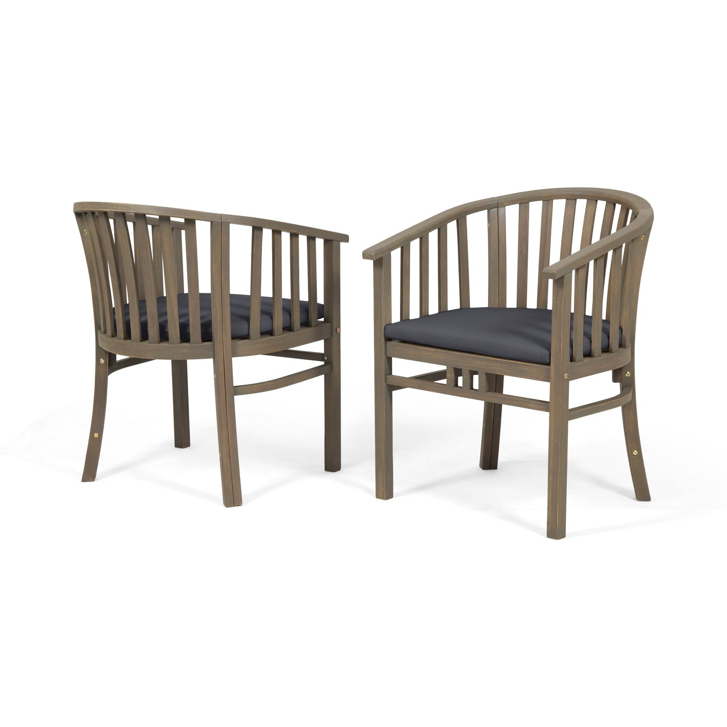 Outdoor Wooden Dining Chairs With Cushions, Set of 2, Dark