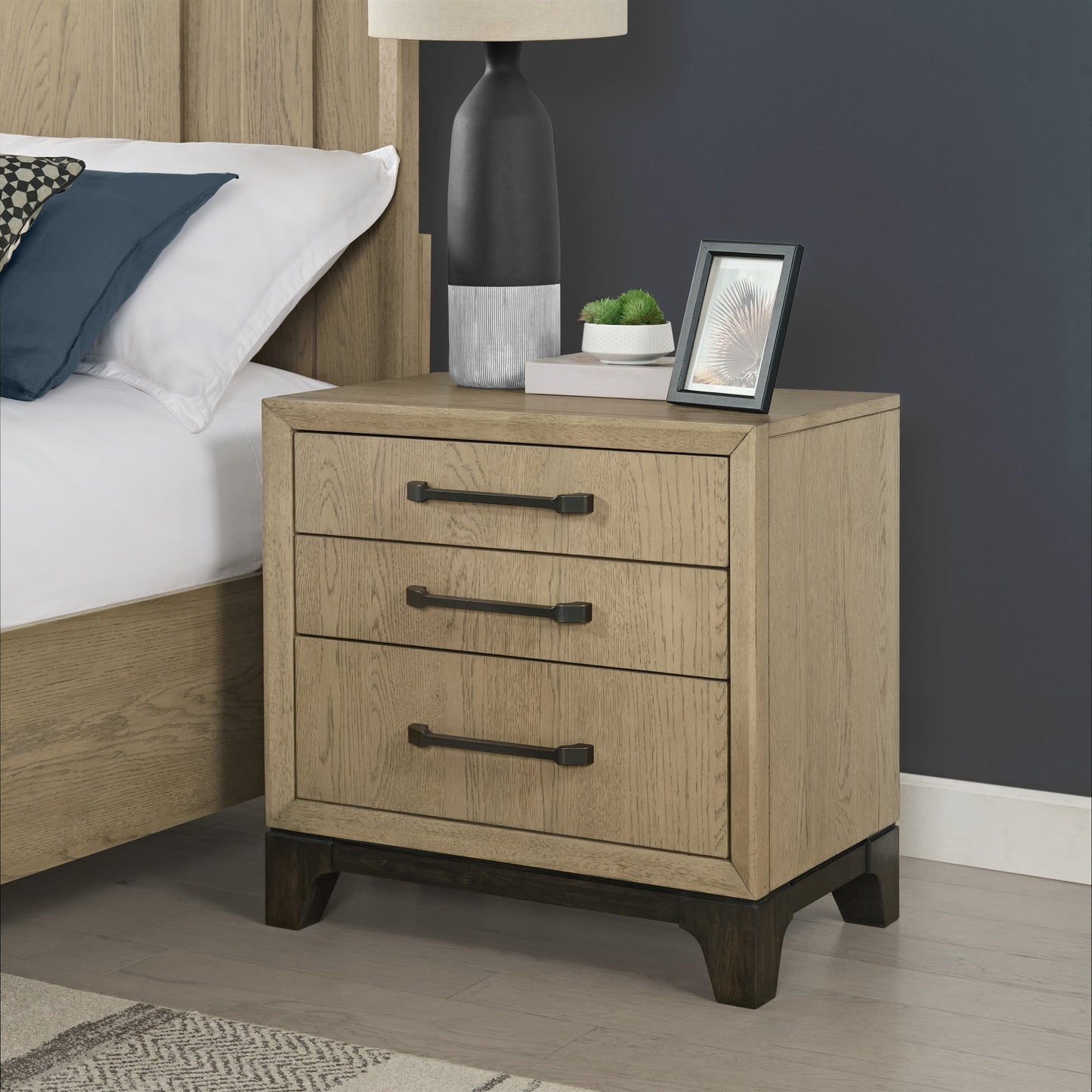 Brown 3-Drawer Nightstand With USB