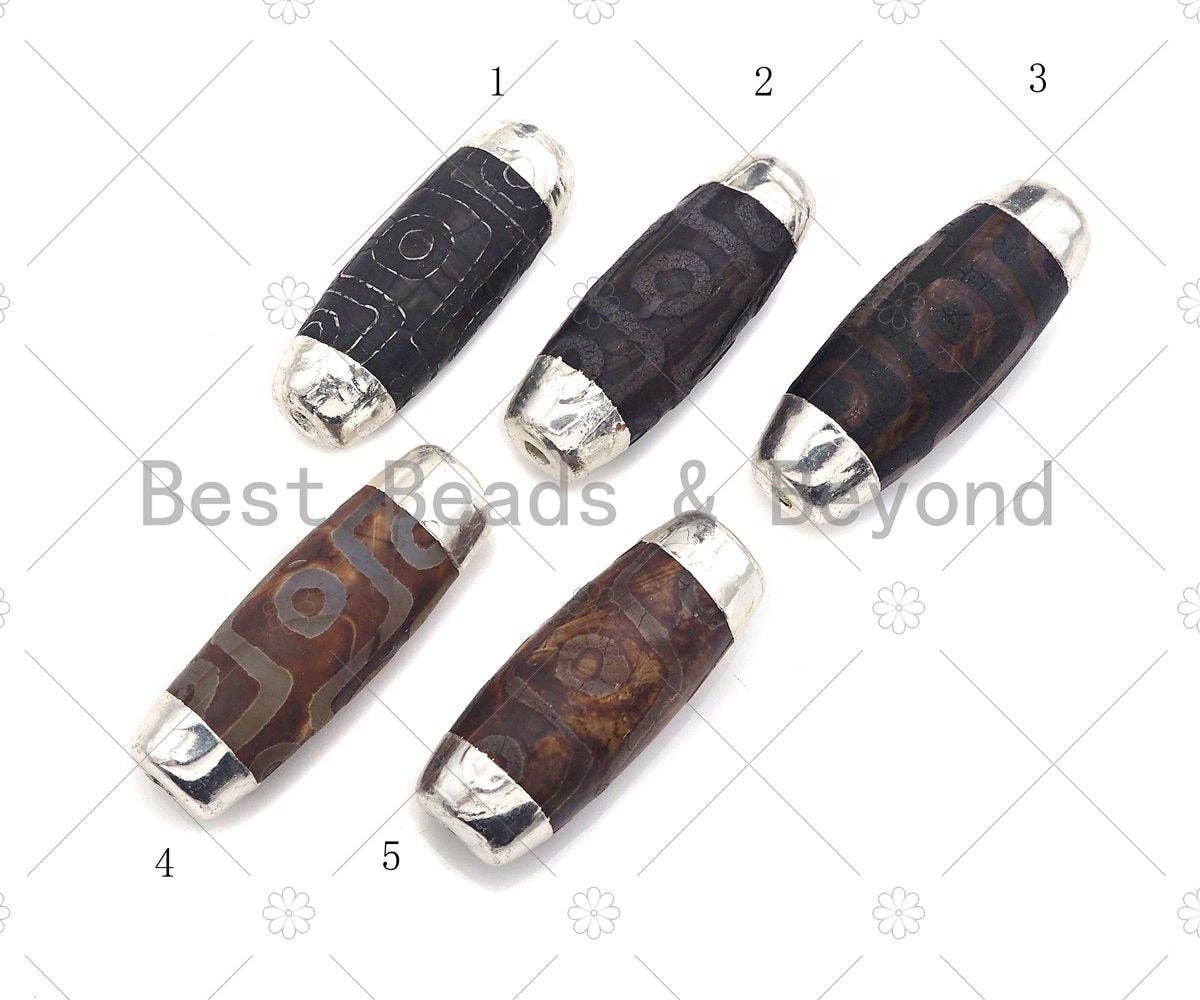 Tibetan Agate Barrel Shape Spacer Beads, 14x41mm, Sku#U961