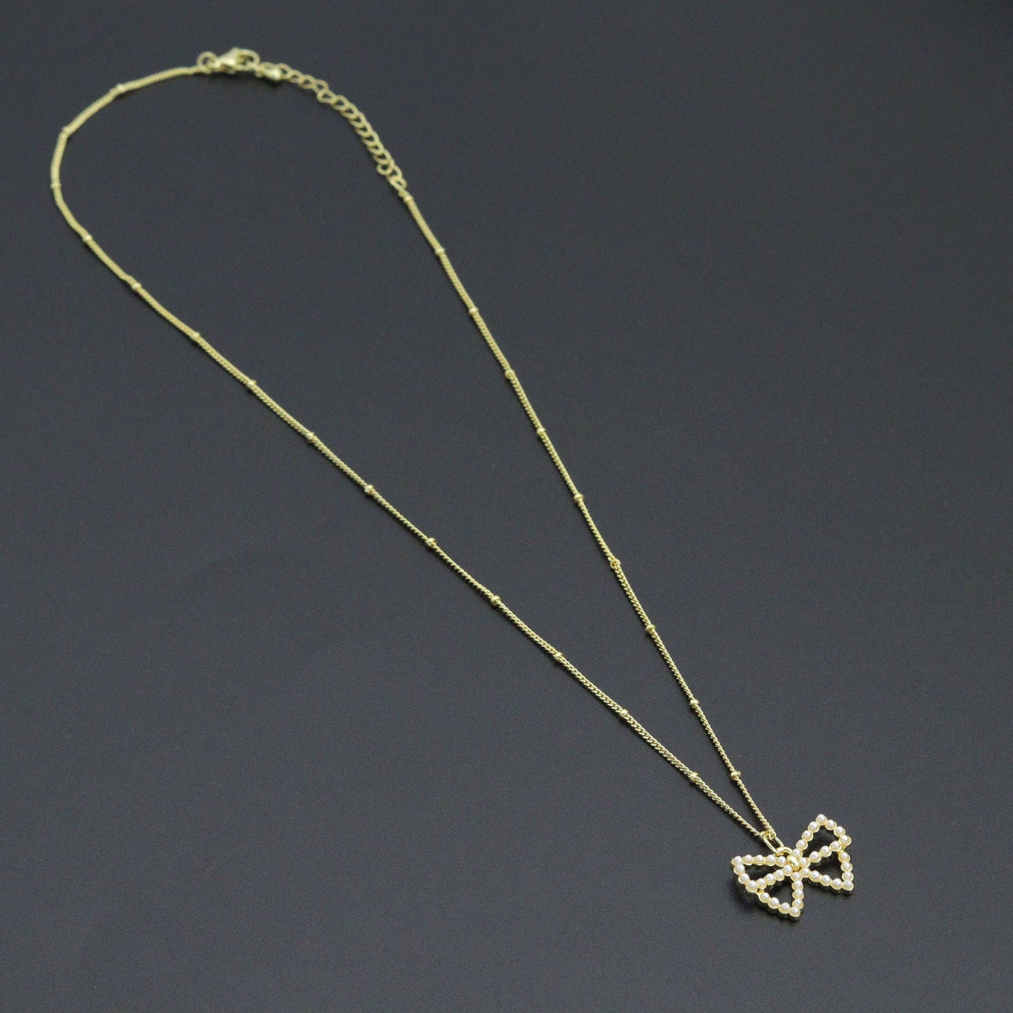 White Pearl Bow Pendant Adjustable Necklace, sku#EF716