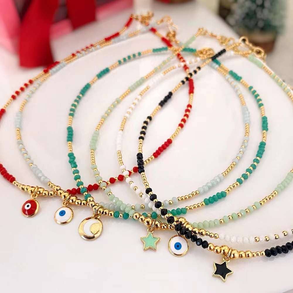Gemstone Gold Spacer beaded Necklace, sku#O118
